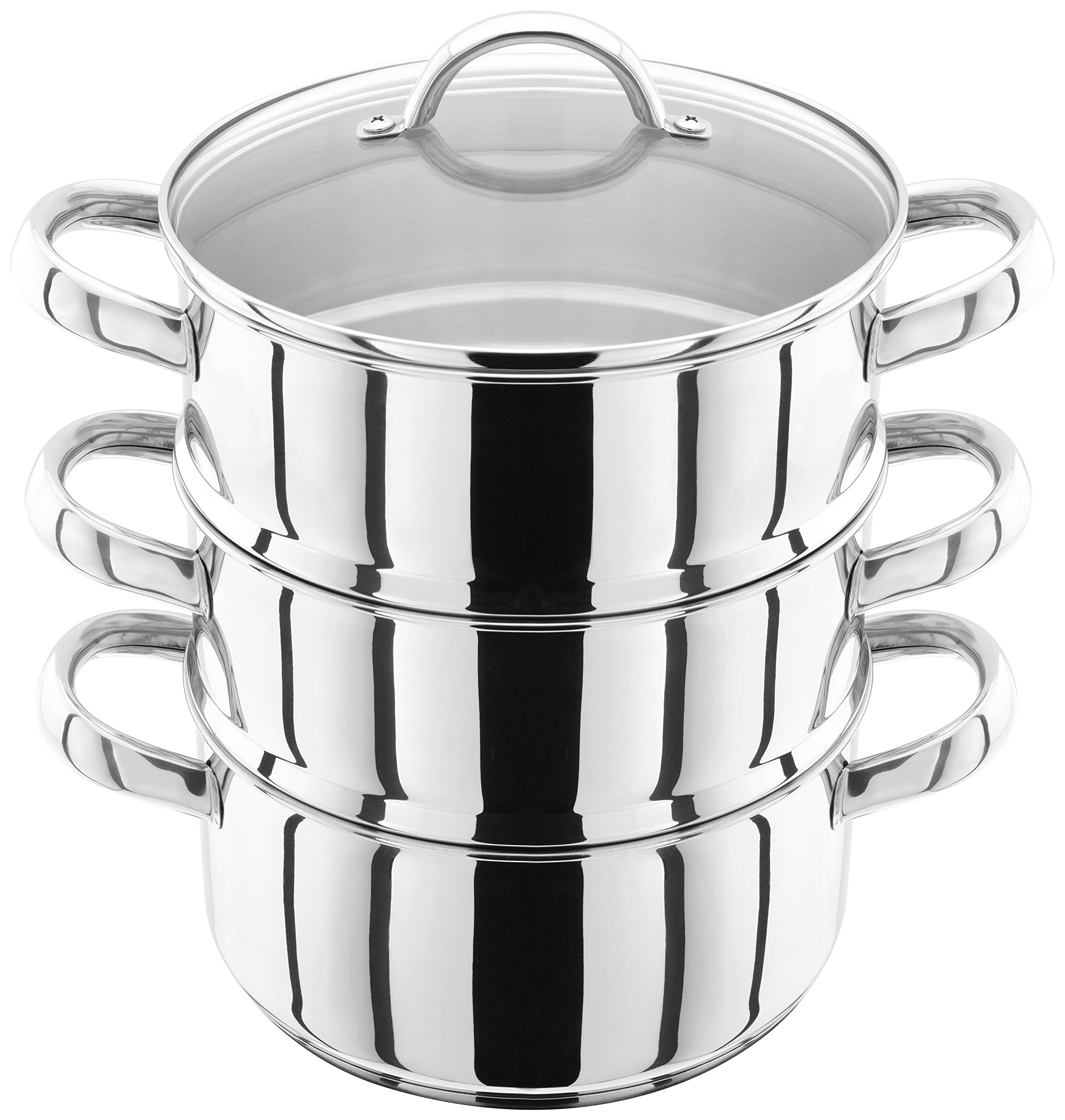 Judge JX03 Stainless Steel 3-Tier Steamer Set - 20cm/1.6L Casserole Pot with 2 Steamers & Lid - Induction Compatible - Perfect for Dumplings, Vegetables & Seafood - Gift Box with 25-Year Warranty