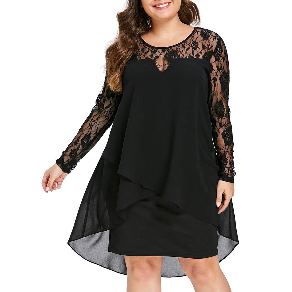 Elegant Plus Size Lace Midi Dress for Women - Summer Wedding Guest, Cocktail & Prom Party Dress - Long Sleeve Casual Dress in Sizes XL to 5XL - Perfect for Formal Events, Date Nights & Special Occasions