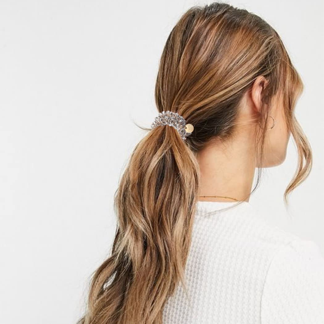 Brinie White Elastic Hair Scrunchies with Crystal Beads - 3 Pack Hair Ties & Ponytail Holders for Women & Girls - Perfect for School, Work, Gym & Everyday Styling