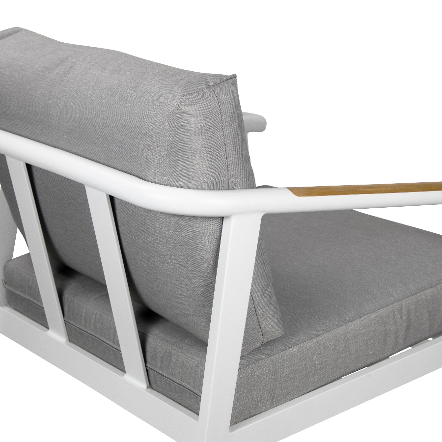 Porto & Ravello 3-Piece Outdoor Patio Set - Arctic White Aluminum Frame with Teak Polywood Accent & Stone Grey Spuncrylic Cushions - Perfect for Garden, Poolside, or Backyard Relaxation