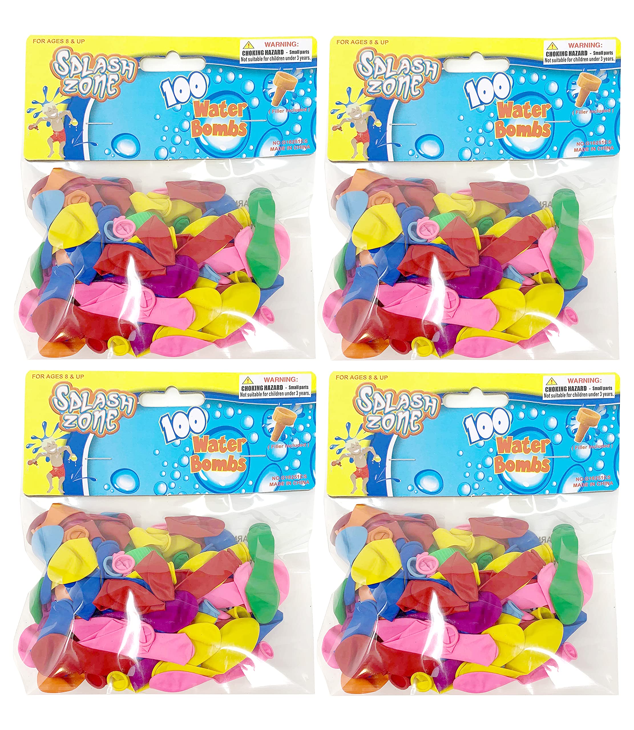 Premium Water Balloons for Kids - 100 Count Per Pack with Fast Water Balloon Filler - Fun Outdoor Water Fight Games, Summer Pool Party, Backyard Activities - Set of 4 Packs (Globos De Agua)