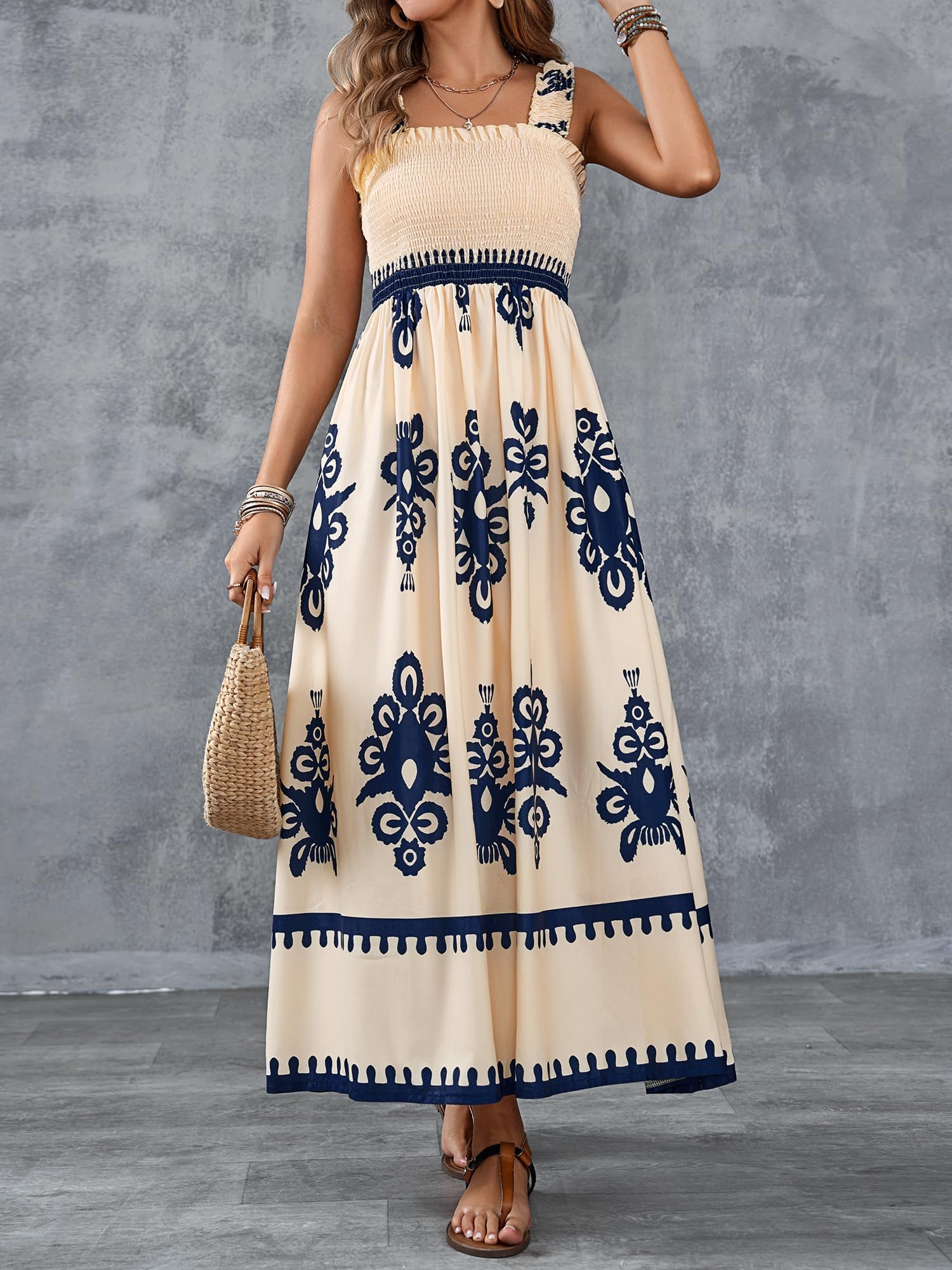 Boho Maxi Dress for Women - Square Neck Long Summer Sundress Casual Beach Vacation Dress 2025 | Perfect for Spring, Summer, Beach Getaways & Outdoor Events