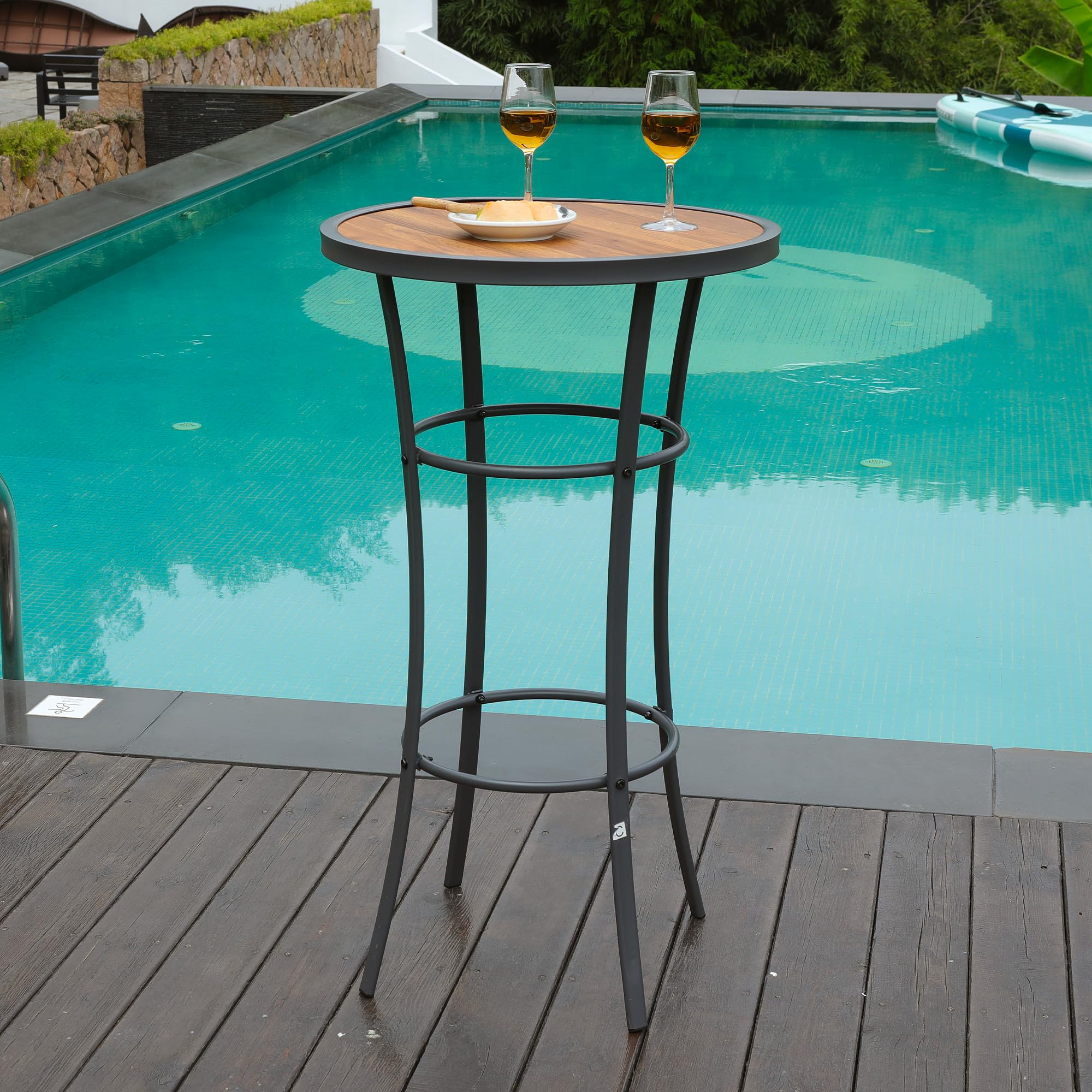 40-Inch Outdoor Bar Height Bistro Table - Patio Pub Dining Table with Wooden-Like Top & Metal Frame for Backyard, Deck, Garden or Restaurant Use