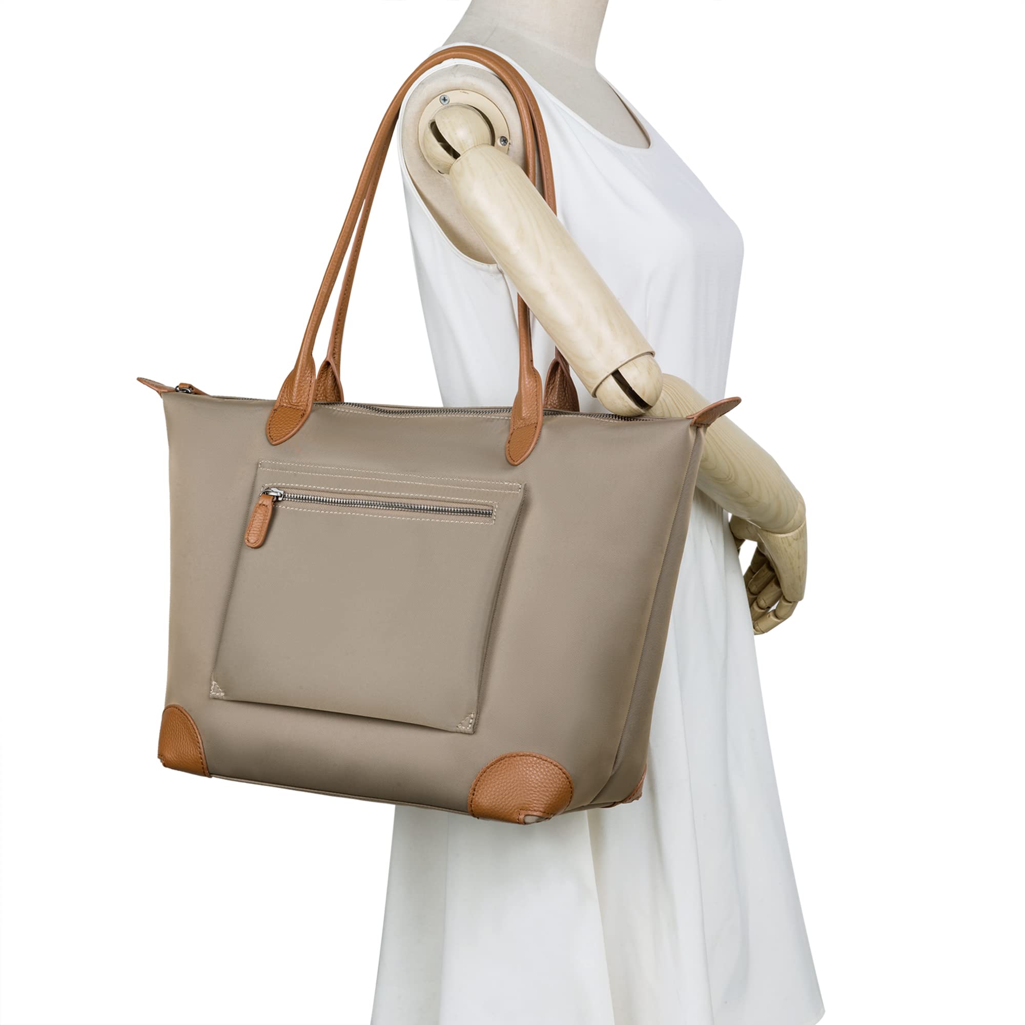 Stylish Large Lightweight Leather Nylon Tote Bag for Women - Designer Work Shoulder Bag & Foldable Travel Purse | Perfect for Office, Commute, Shopping & Weekend Getaways