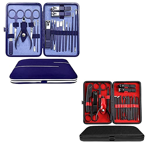 18 in 1 Professional Manicure & Pedicure Kit - Stainless Steel Nail Clippers, Cutters, Files & Scissors with Portable Case | Perfect for Home Salon, Travel & Gift Giving