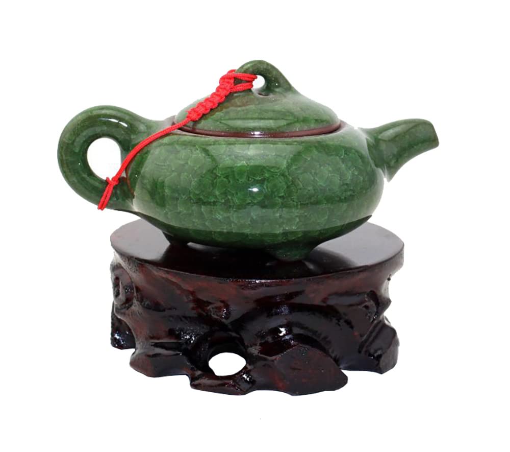 Solid Wood Rosewood Carved Vase Stand with Stone Base - 4.3 Inch Round Planter & Teapot Pedestal for Home Decor, Table Centerpiece, and Plant Display