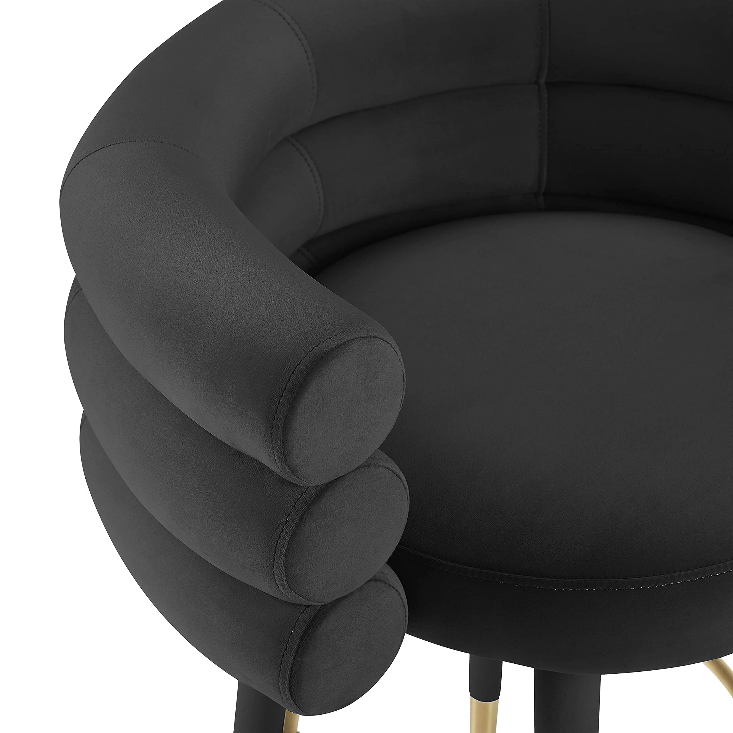 Tov Furniture Betty Stylish Velvet Upholstered Counter Stool with Gold Tipped Legs - Black Velvet Bar Stool for Kitchen Island, Breakfast Nook & Home Decor
