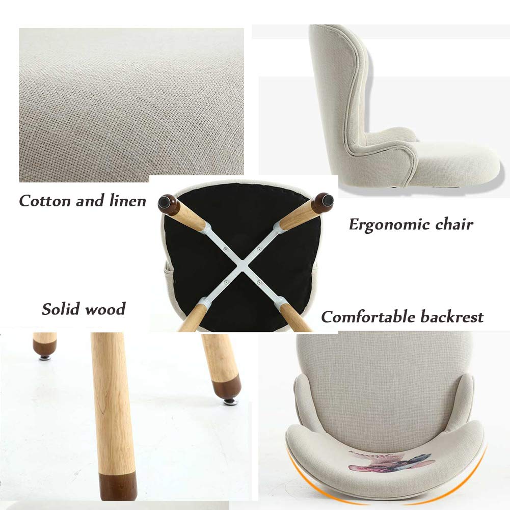 Comfortable Cotton Linen Upholstered Dining Chairs with Solid Wood Legs - Adjustable Lounge Chair & Makeup Stool for Restaurant, Cafe, Living Room, Hotel, Kitchen | Perfect for Home Decor, Office Waiting Area & Salon Seating