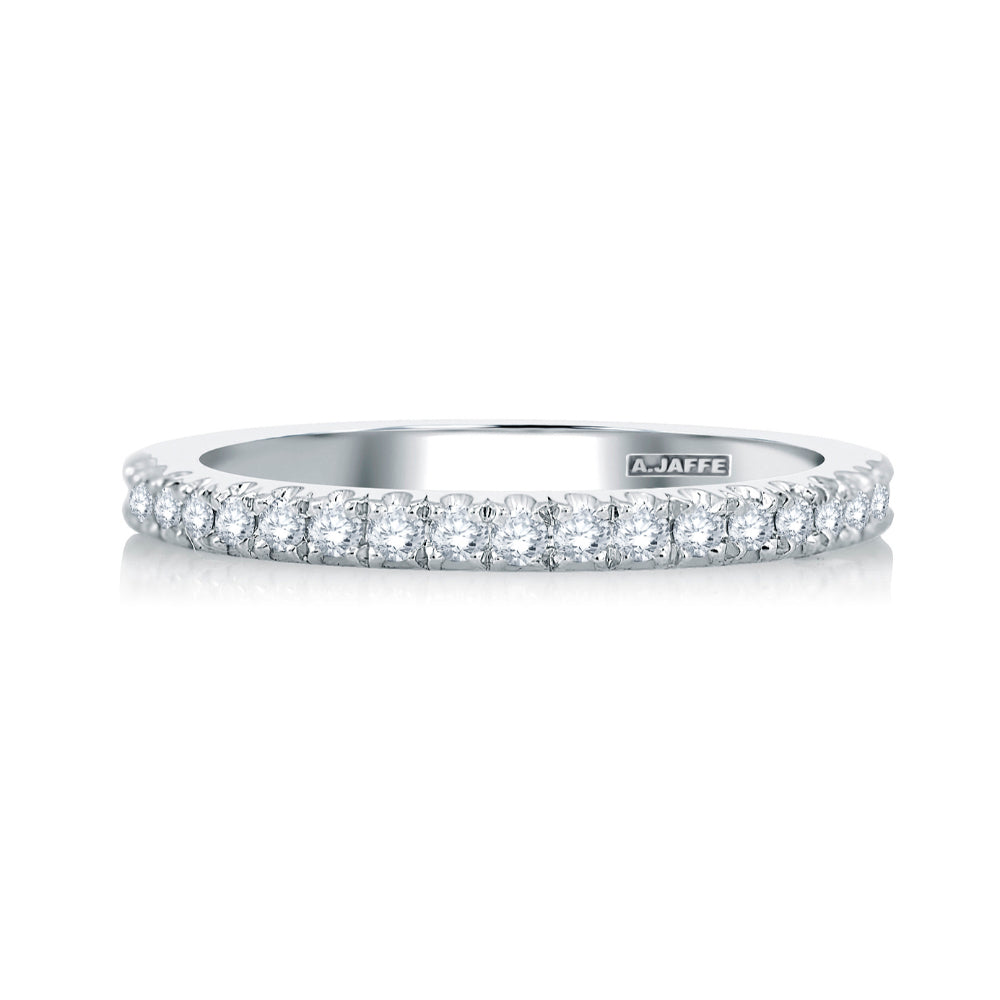 A. JAFFE Classic Half Diamond Pave Wedding Band with Quilted Interior - Elegant Diamond Engagement Ring for Women, Perfect for Bridal Jewelry, Anniversary Gifts & Special Occasions