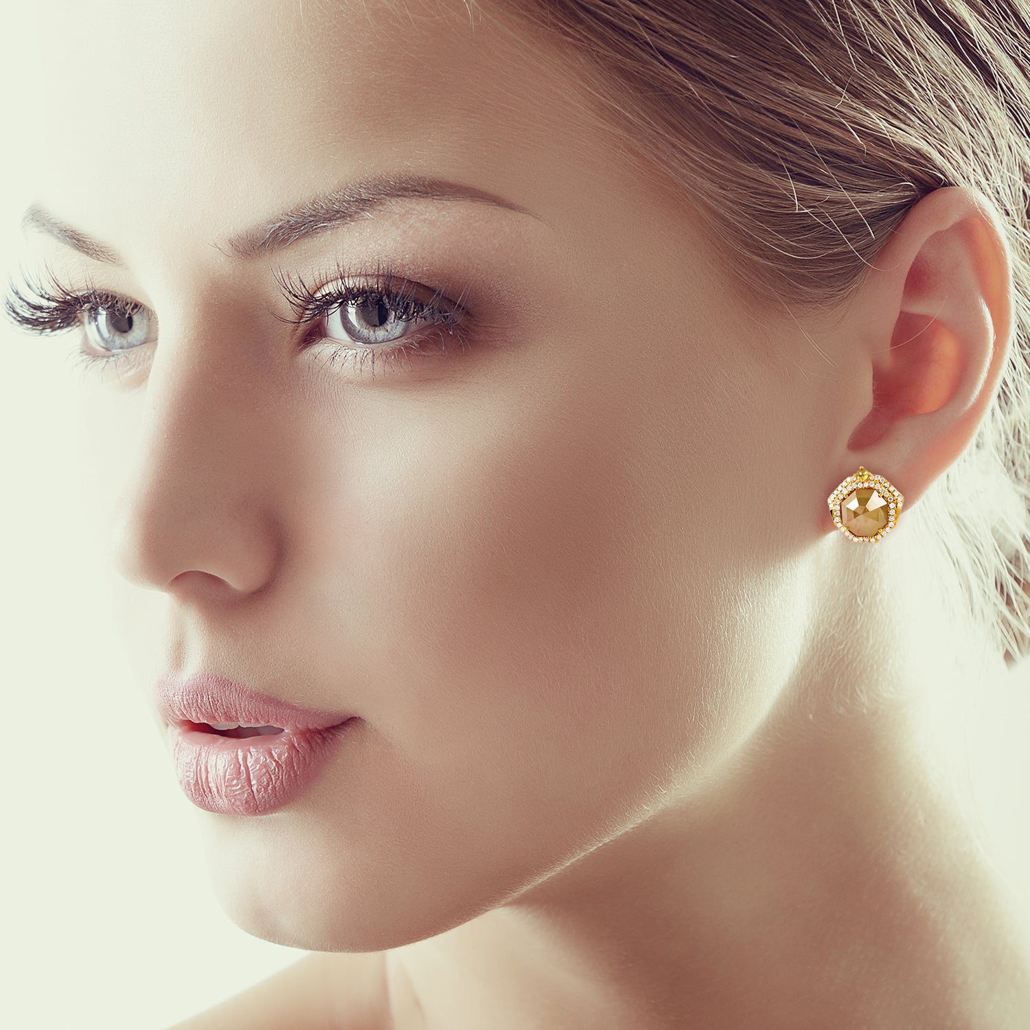 Luxury Fancy Cut Ice Diamond Pave Stud Earrings in 14K Yellow Gold - Elegant Designer Jewelry for Women, Perfect for Weddings, Parties & Special Occasions