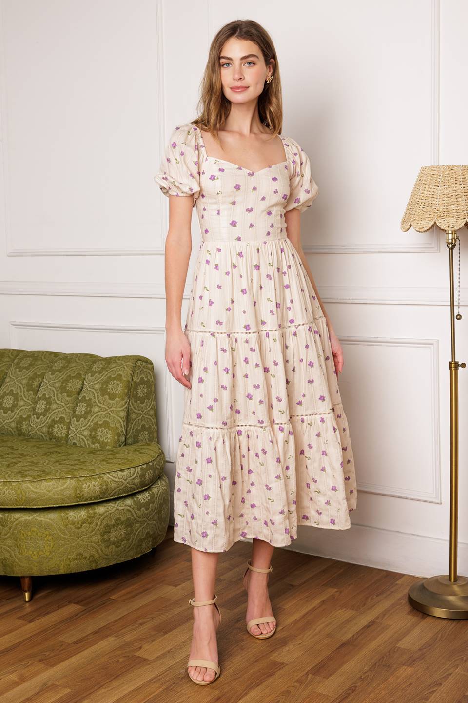 LAVENDER FIELDS Floral Print Midi Dress - Perfect for Summer Weddings, Garden Parties & Boho Chic Outfits