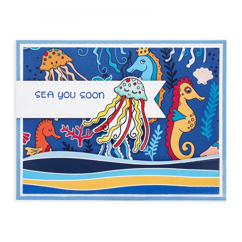 Jellyfish Conch Coral Fish Clear Stamps & Metal Die Cuts Set for Card Making, Scrapbooking DIY - Ocean Theme Paper Crafting Supplies for Invitations, Journals, Greeting Cards