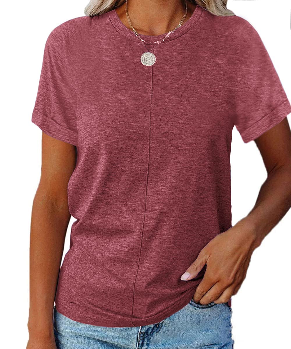 Women's Short Sleeve Crewneck T-Shirts - Soft Casual Loose Fit Solid Color Tee Tops for Everyday Wear & Summer Outfits