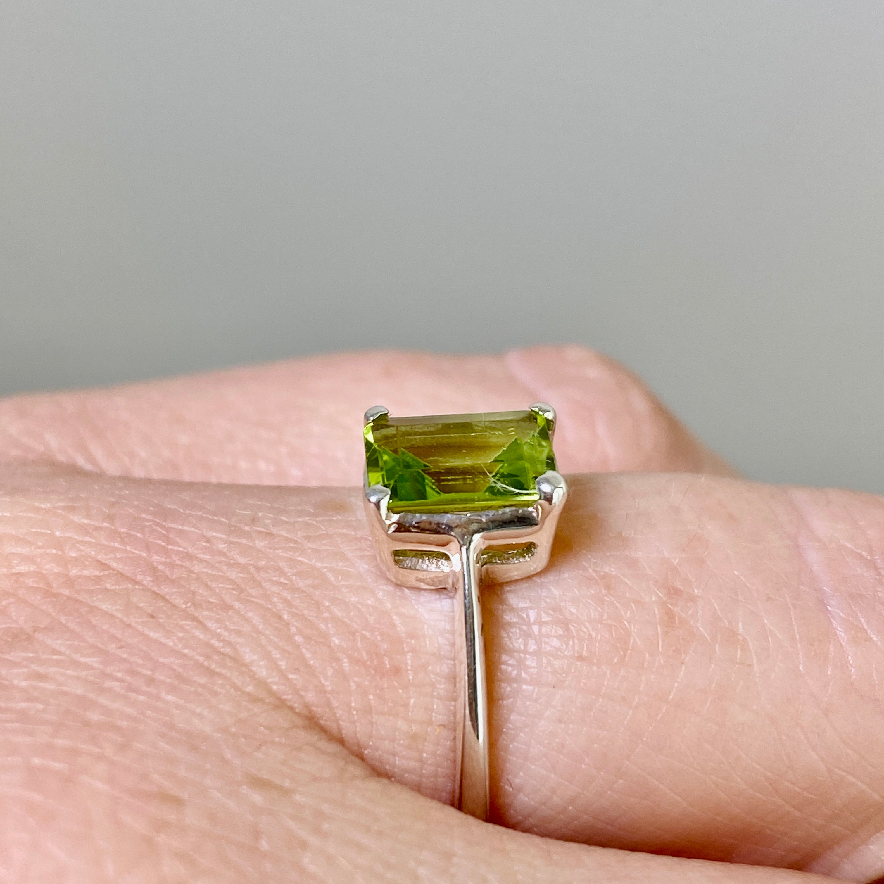 Peridot Rectangular Faceted Ring Size 6 - Dainty Green Gemstone Jewelry for Women - Perfect for Engagement, Wedding & Everyday Wear