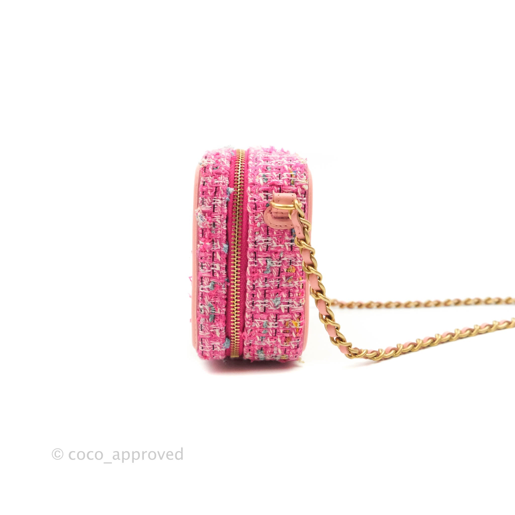 Chanel CC Filigree Vanity Clutch With Chain - Pink Tweed Crossbody Bag for Women | Luxury Designer Clutch Purse for Evening Parties, Weddings & Special Occasions