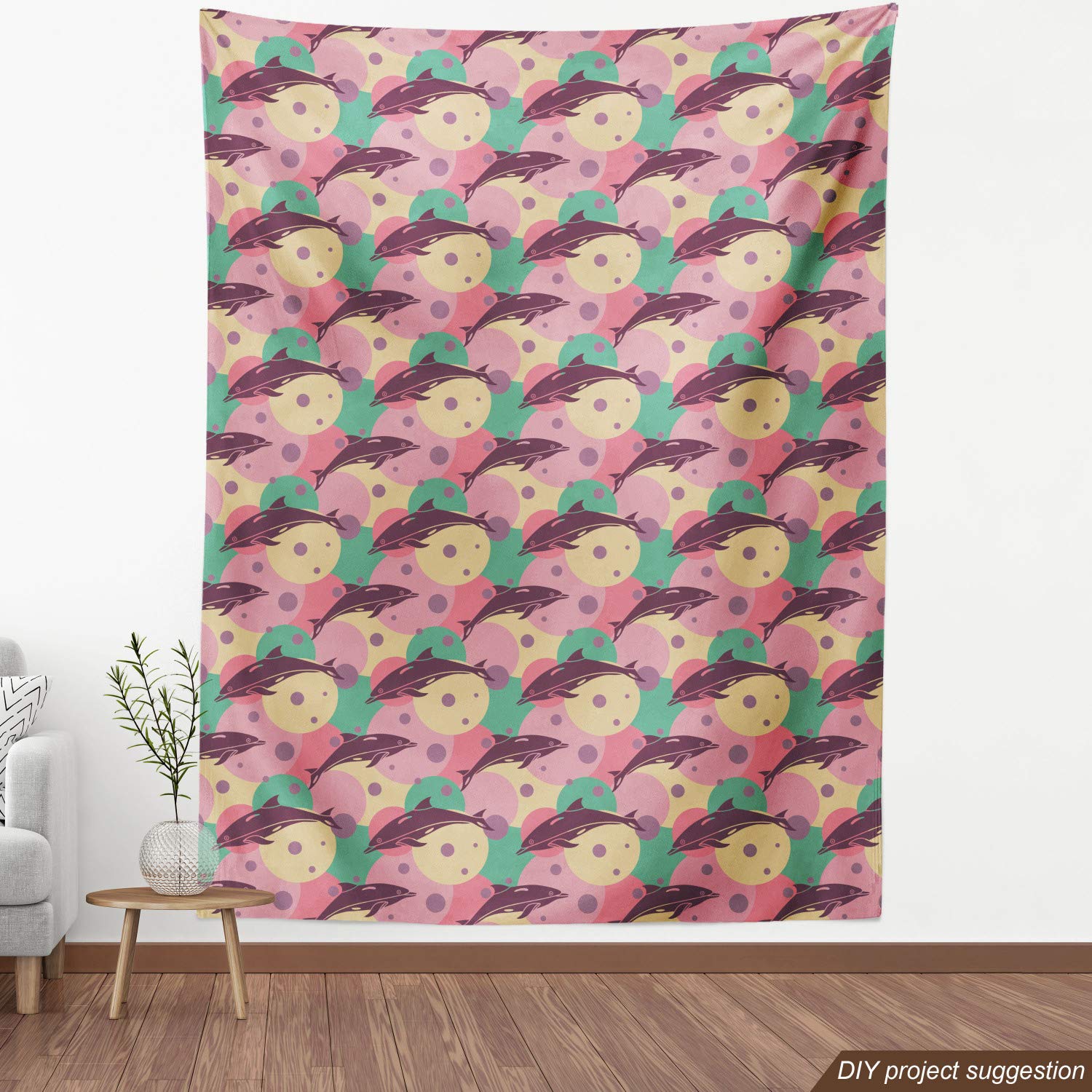 Ambesonne Aquatic Fabric by The Yard - Dolphins Underwater Bubbles Ocean Sea Illustration, Decorative Upholstery Fabric for Sofa, Curtains & Home Decor (2 Yards, Jade Green Dried Rose) | Perfect for DIY Projects, Pillow Covers & Coastal Themed Bedrooms