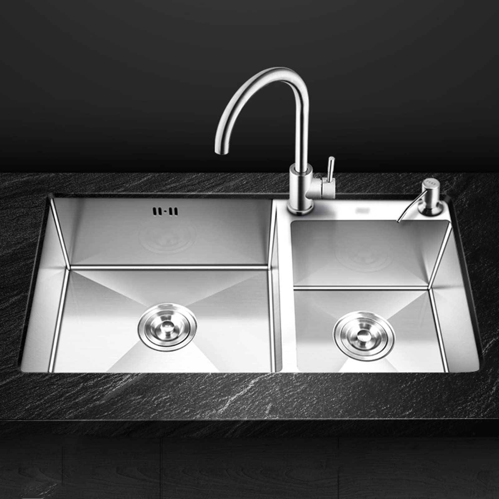 Premium Double Bowl Stainless Steel Kitchen Sink - Heavy Duty 18/8 Gauge, Handmade, Undermount Installation (72x40cm, Silver) - Perfect for Modern Kitchens, Food Prep & Dishwashing