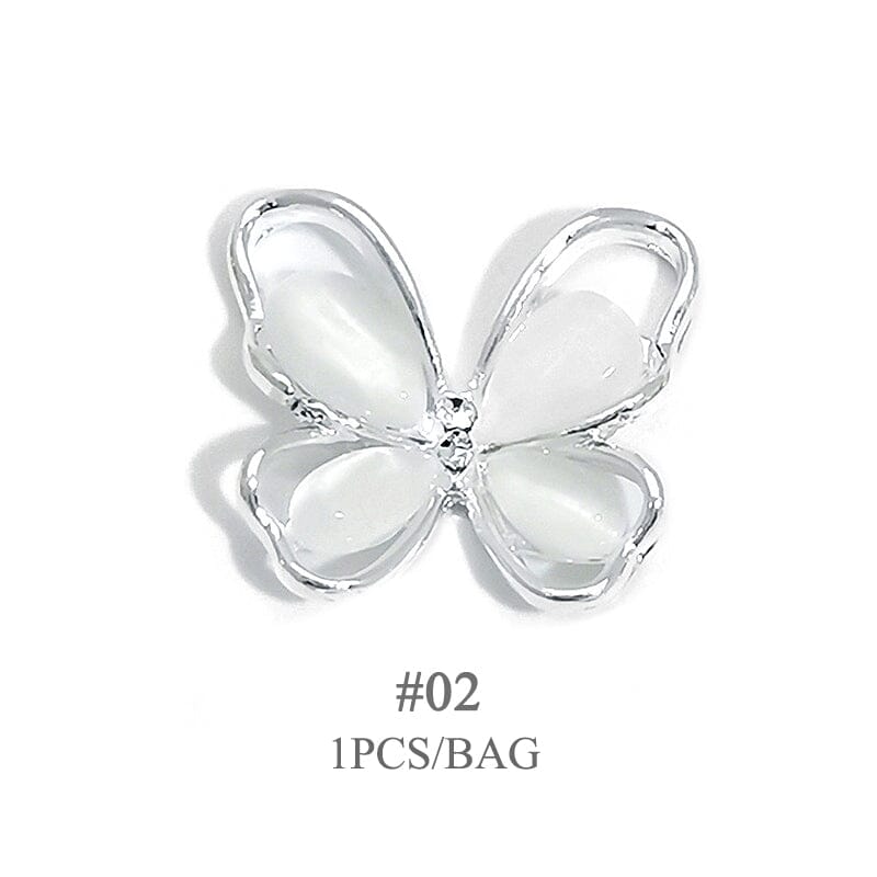Butterfly Opal Alloy Nail Art Decorations - 12pcs Elegant 3D Nail Charms for DIY Manicure, Perfect for Wedding, Party & Special Occasions