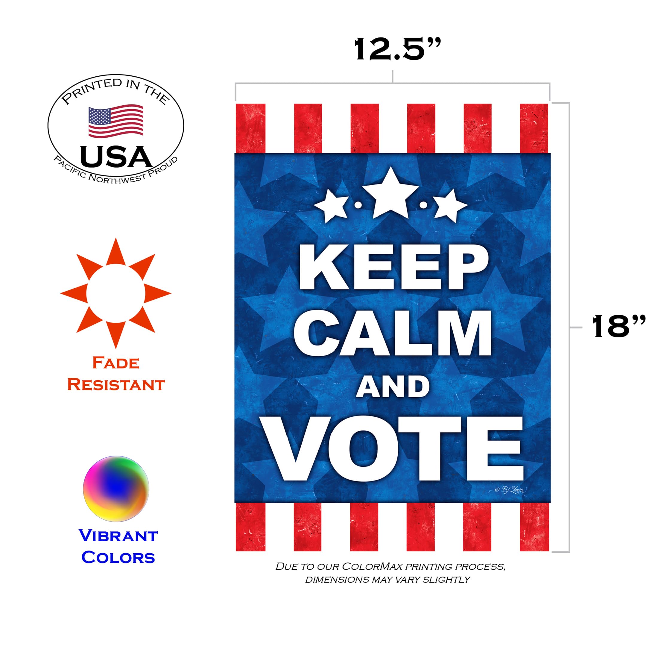 Keep Calm and Vote Double Sided 12x18 Inch Political Garden Flag - Patriotic Outdoor Yard Decoration for House, Lawn & Elections | Toland Home Garden 1110765 | Perfect for Campaigns, Voting Season & American Pride Displays