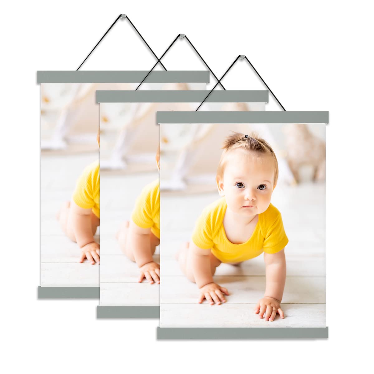 16x20 & 16x24 Magnetic Poster Frames Set of 3 - Gray Wall Hanging Picture Frames for Photos, Canvas Artwork - Perfect for Home Decor, Office Display & Gallery Exhibitions