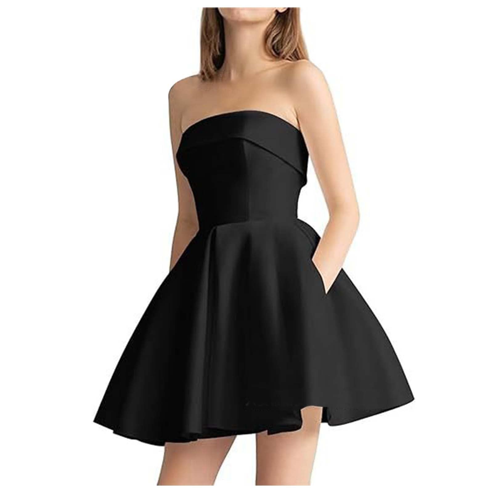 Elegant Strapless Mini Cocktail Dress for Women - A-Line Sexy Tube Dress with Pockets, Perfect for Summer Parties, Weddings & Formal Events