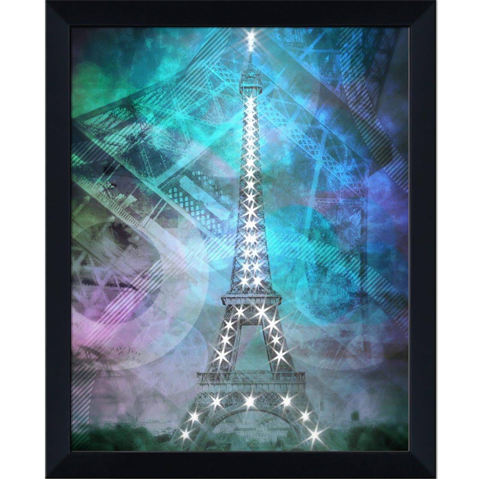 Melanie Viola Illuminated Pop Art Eiffel Tower Canvas Print - 8x10 Inch Framed Wall Art with Studio Black Wood Frame | Perfect for Living Room, Bedroom & Office Decor