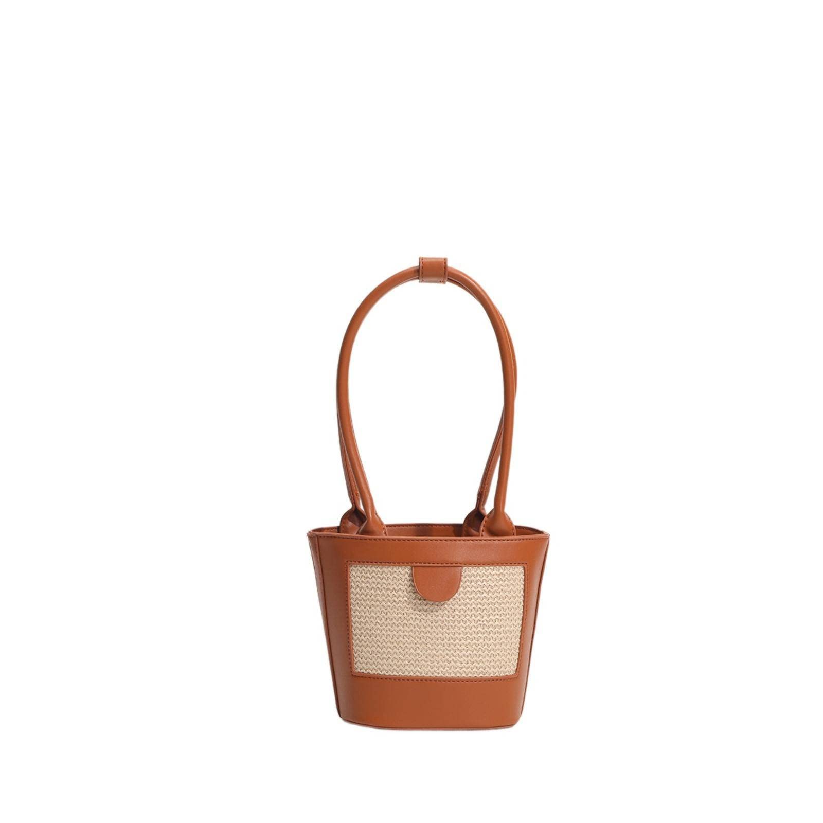 KBREE Women's Straw Stitching Bucket Bag - Vintage Contrast Color Crossbody Shoulder Bag for Summer Beach, Travel & Casual Outfits