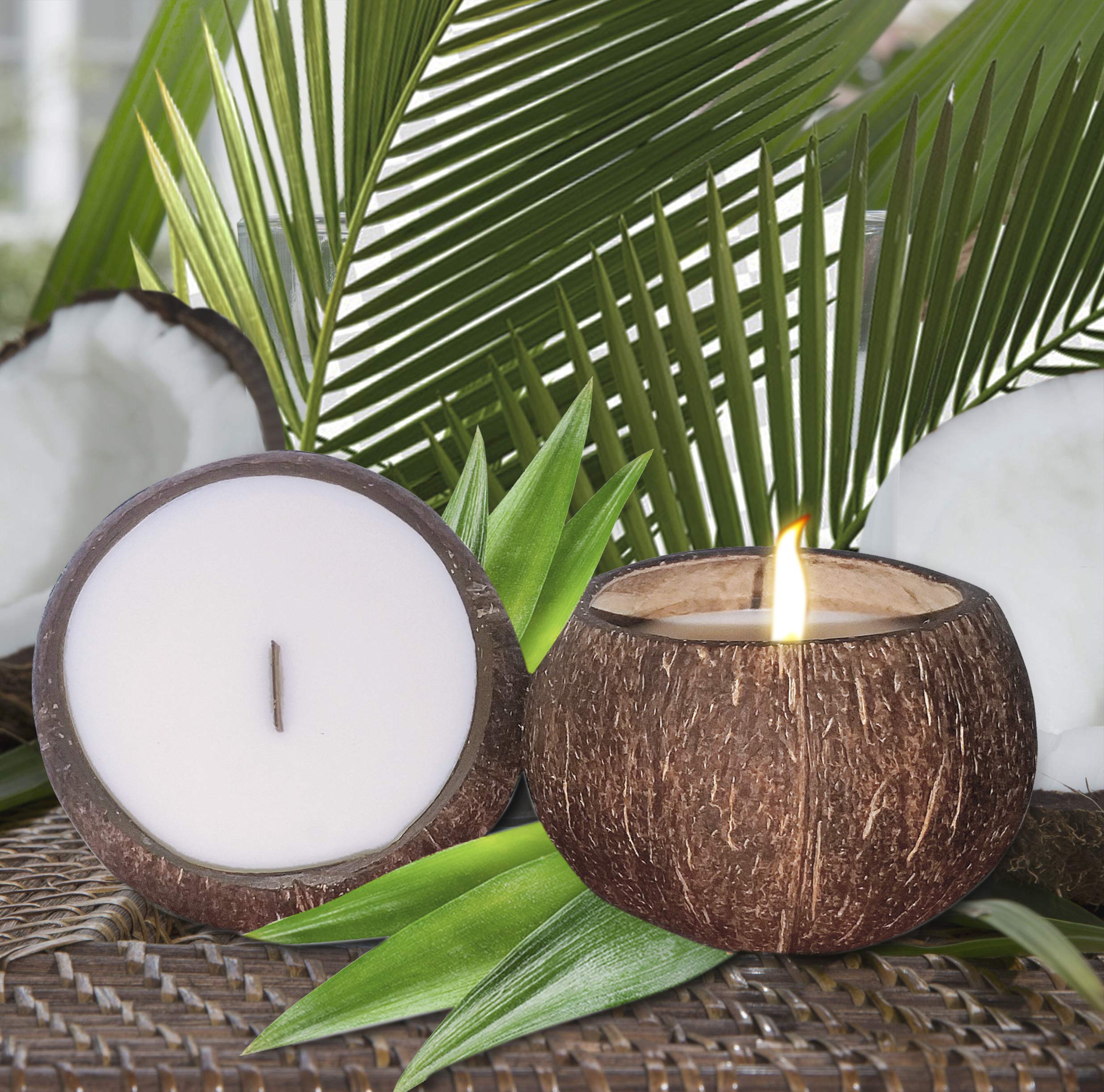 14oz Jasmine Scented Coconut Bowl Soy Candle with Wood Wick - Natural Coconut Shell Eco-Friendly Candle for Aromatherapy, Home Decor & Beach House - Perfect for Relaxation, Meditation and Coastal Living Spaces
