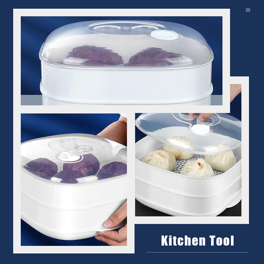 Cabilock Microwave Steamer Set - 3-Piece BPA-Free Food Grade Plastic Containers with Lids for Vegetables, Dumplings & Buns - Perfect for Quick Healthy Meals, Office Lunches & Meal Prep