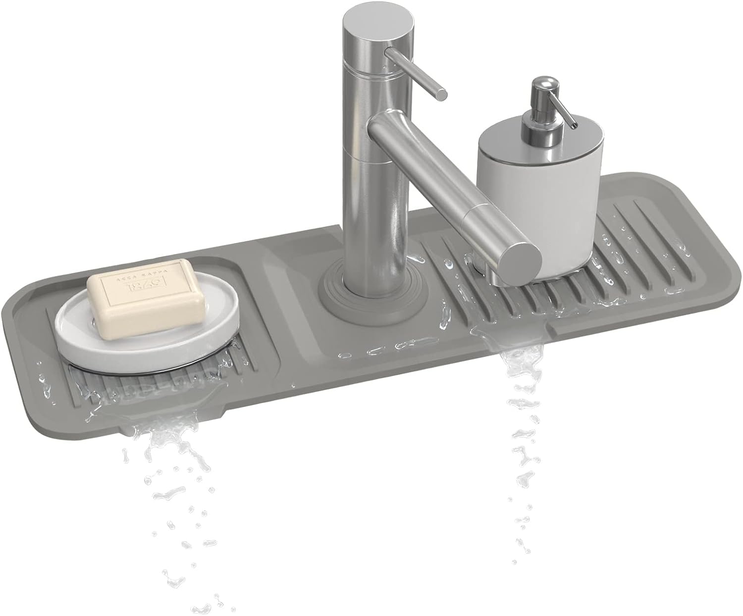 UNIQUE CART Silicone Faucet Mat - Dish Soap Sponge Holder, Drying Mat for Kitchen & Bathroom Sink, Splash Guard for Countertops, Perfect for Modern Homes and Compact Spaces (Grey)