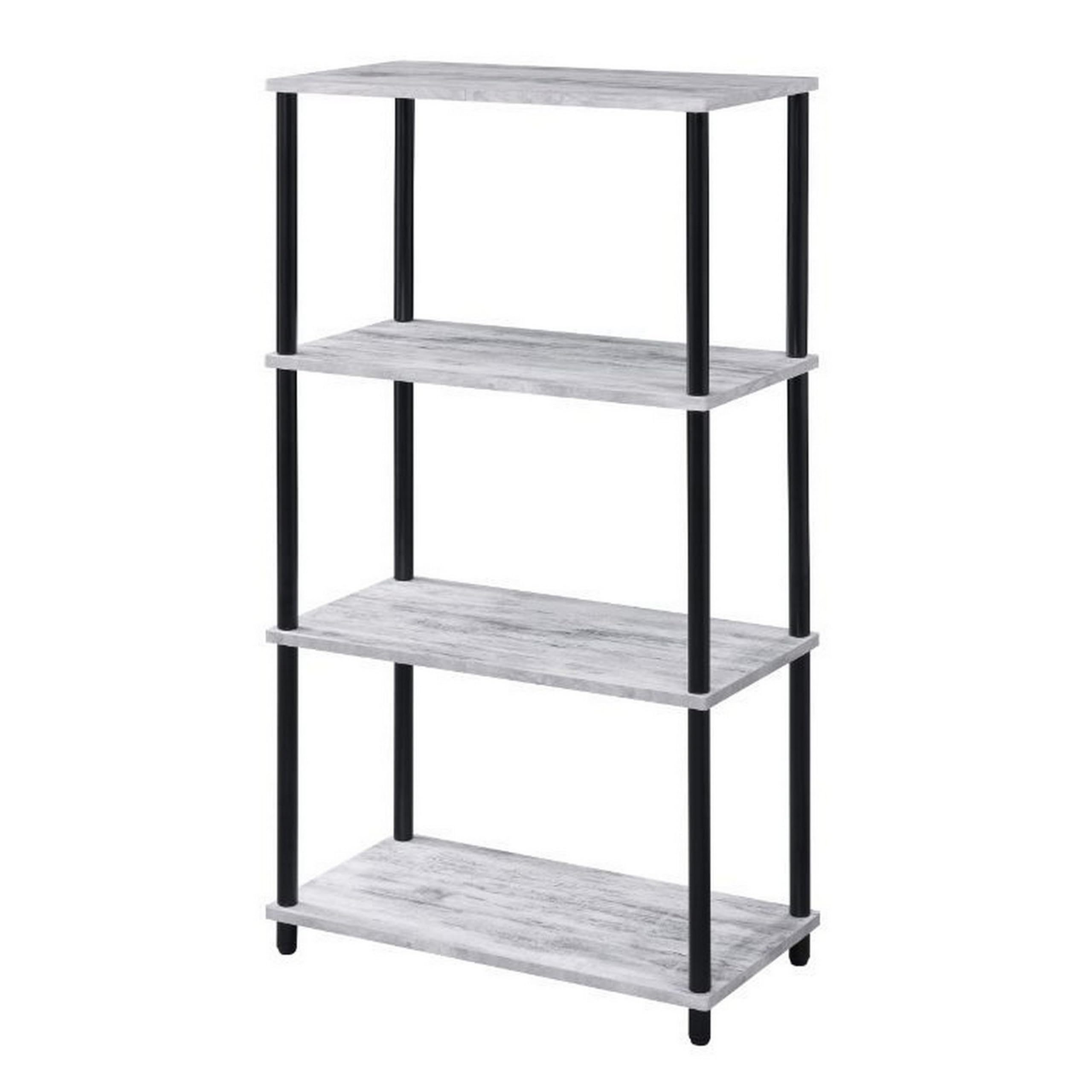 Benjara BM237179 4-Tier Bookshelf with Metal Tubular Legs, Antique White - Perfect for Living Room, Office, or Bedroom Storage & Display