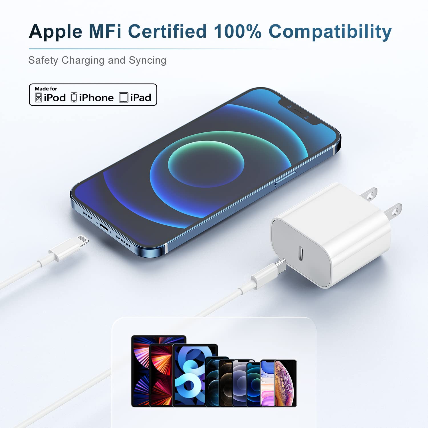 3ft iPhone Fast Charger Cable - Apple MFi Certified USB C to Lightning Cable with Quick Charge for iPhone 14/13/12/11/XS/XR & iPad - Perfect for Home, Office & Travel Charging