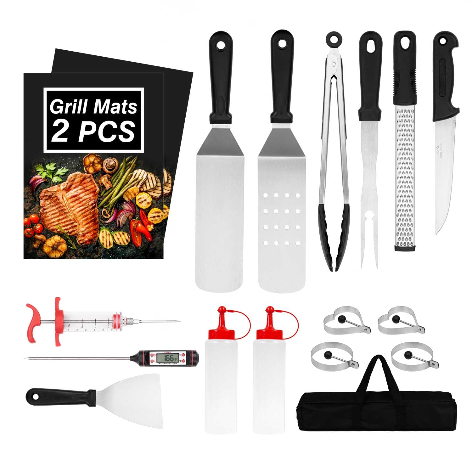 **BIERDORF 18-Piece Professional BBQ Grill Tools Set - Stainless Steel Spatula, Cheese Grater, Scraper & More for Blackstone Griddle & Outdoor Cooking - Perfect Grilling Accessories Gift for Men & Women (Camping, Backyard BBQ, Tailgating, Picnics)**