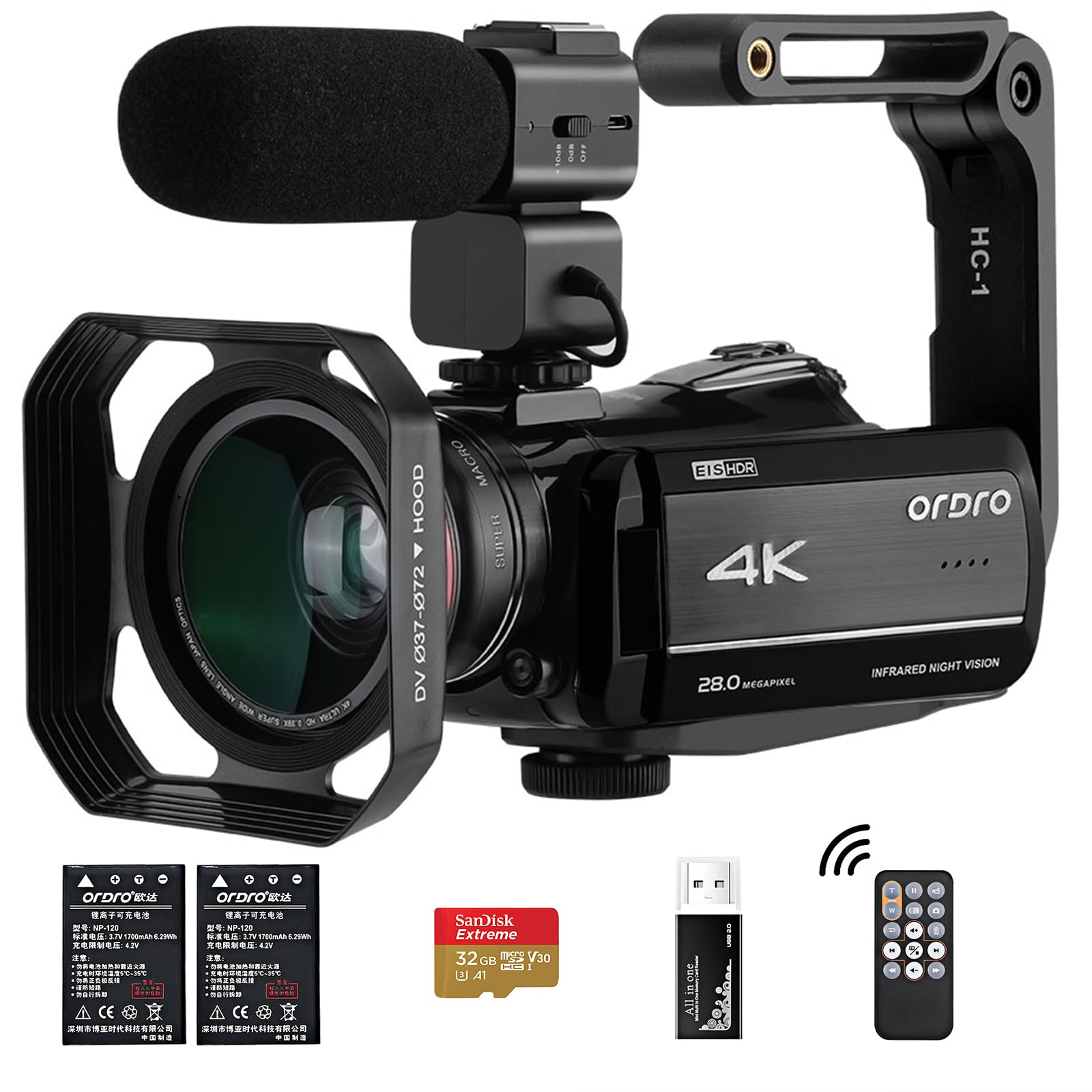 ORDRO AZ30 4K UHD Vlogging Camera with Wi-Fi, Night Vision & Microphone - 1080P 60FPS YouTube Camera Kit with Wide Angle Lens, Handheld Stabilizer & 32GB TF Card - Perfect for Travel Vlogging, Live Streaming & Content Creation