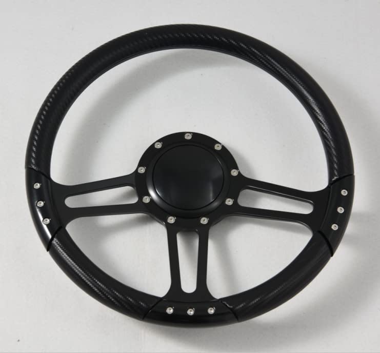 Flashpower 14'' Billet Aluminum Half Wrap Steering Wheel - 9 Bolt Pattern with 2'' Dish & Horn Button (Carbon Vinyl) - Perfect for Off-Road Trucks, Jeeps & Classic Car Upgrades