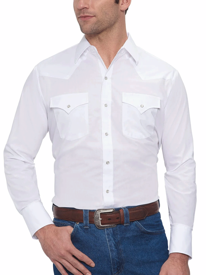 Ely Cattleman 15201905 01 Men's Western Long Sleeve Solid Work Shirt - White - Perfect for Rodeo, Ranch Work & Country Style Fashion
