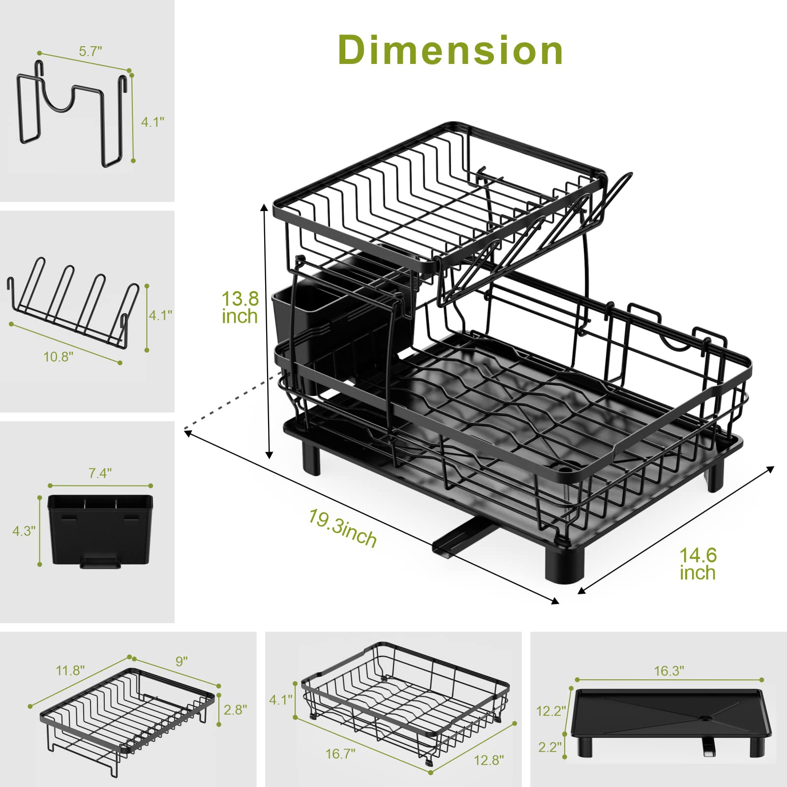**GSlife 2-Tier Large Dish Drying Rack with Drainboard - 12 Plate Slot, Utensil Holder, Cup Holders & Cutting Board Holder - Space-Saving Kitchen Counter Organizer (Black) - Perfect for Small Kitchens, Apartments & Dishwashing Efficiency**