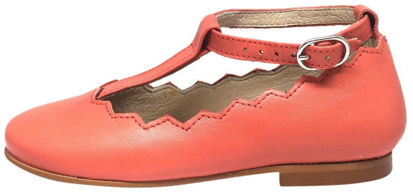 Luccini Women's Coral Leather Mary Jane Flats with Zig Zag Edge Trim, Adjustable T-Strap & Buckle - Comfortable & Stylish for Work, Office & Casual Wear