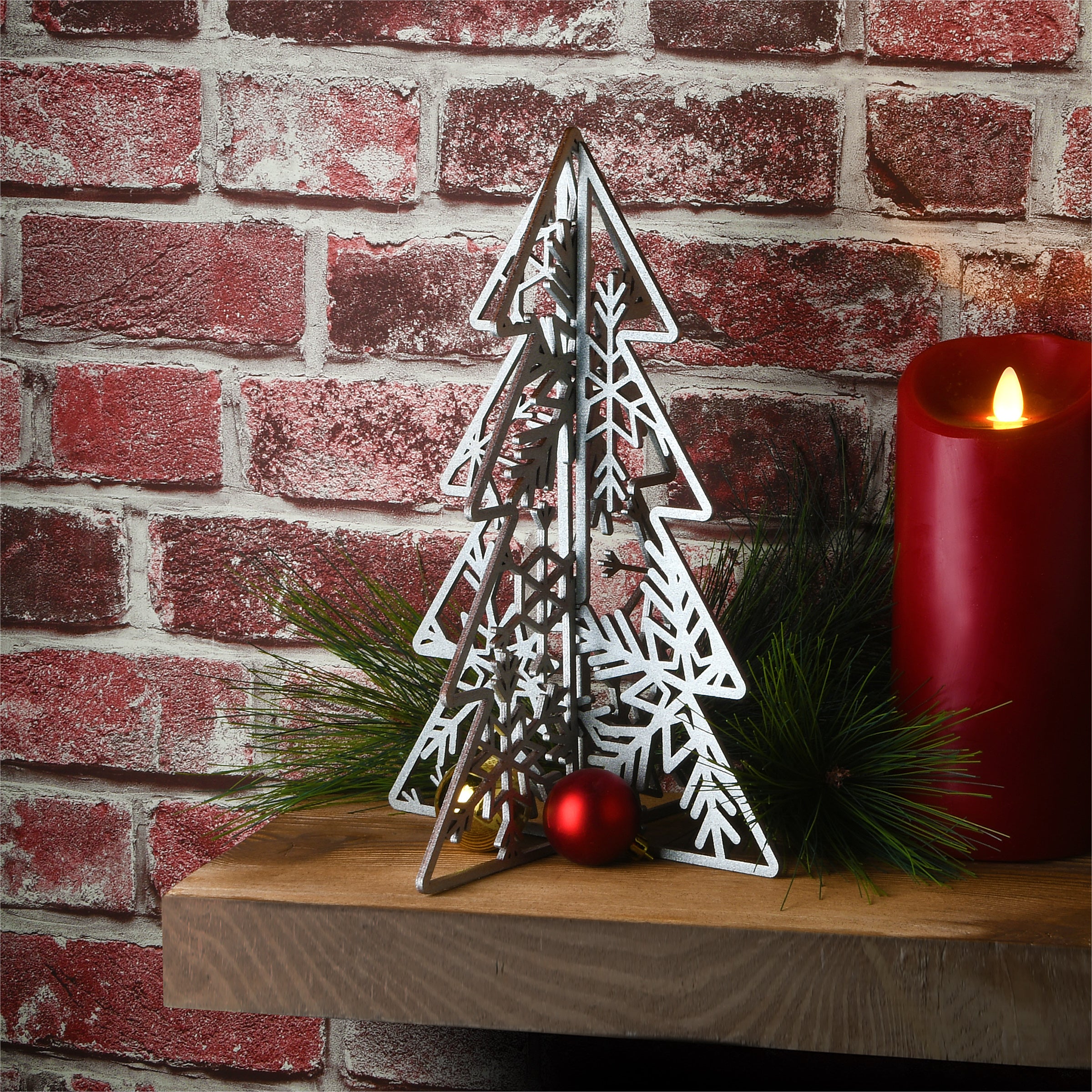 10-inch & 7-inch Silver Christmas Tree Table Decorations - Lightweight Wooden Holiday Centerpiece Set of 2 - Perfect for Christmas Table Decor, Mantel Display & Festive Home Decor