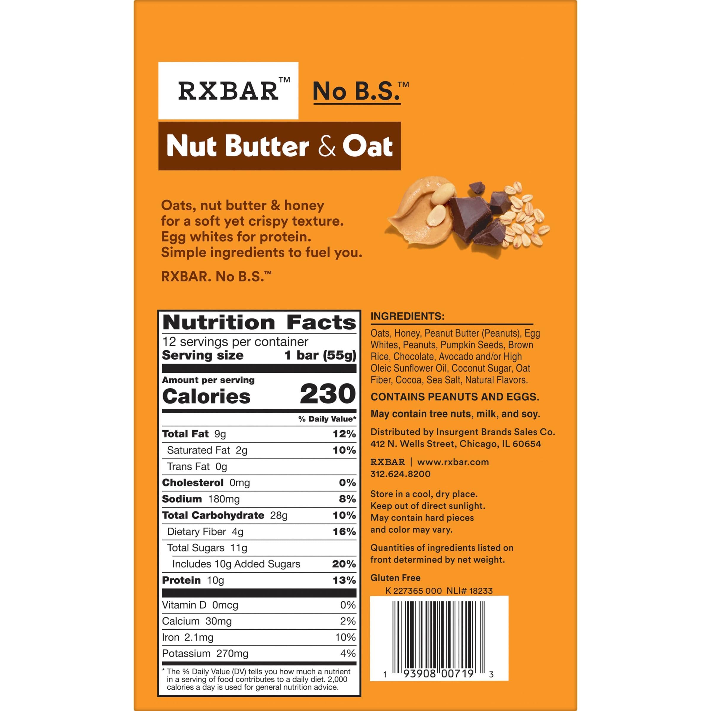 RXBAR Nut Butter and Oat Protein Bars - Dark Chocolate Peanut Butter Flavor, 12 Pack (23.2oz) | High Protein Snacks for Workout Recovery, Healthy On-the-Go Breakfast & Energy Boosting Office Snacks