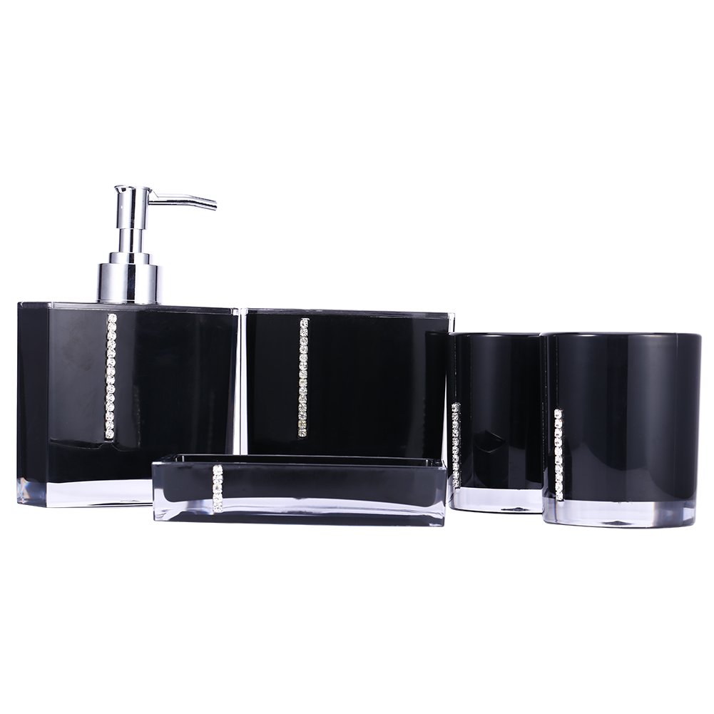 5-Piece Acrylic Bathroom Accessories Set - Soap Dish, Toothbrush Holder, Cup & Bottle Organizer | Modern Shower & Bathtub Storage Solution for Home Spa Experience