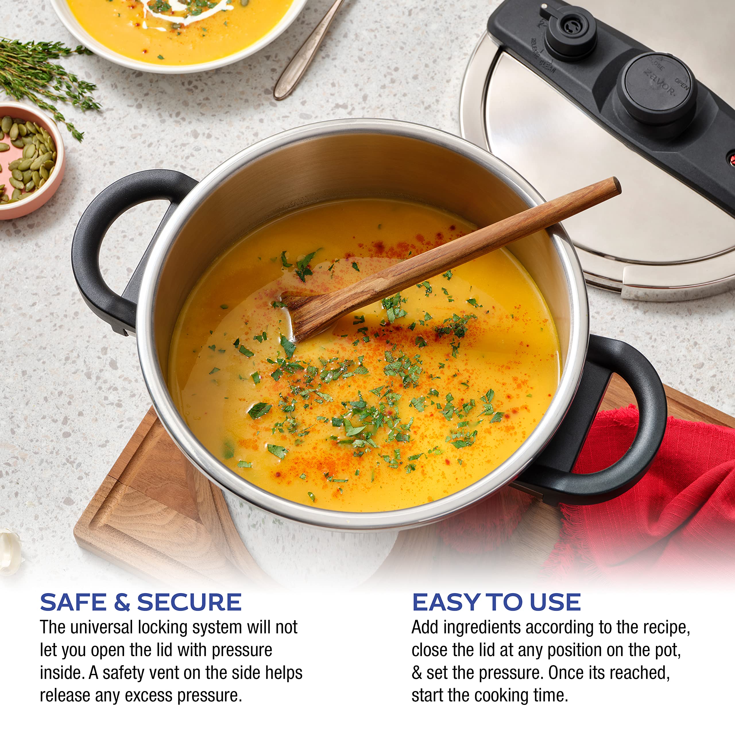 Zavor EZLock 12 Quart Stove Top Pressure Cooker - Stainless Steel, Multi-Pressure Levels, Easy Locking, Induction Compatible, Canning Ready (4 Jars) | Includes Digital Cookbook & Steamer Basket | Perfect for Home Canning, Meal Prep & Pressure Cooking