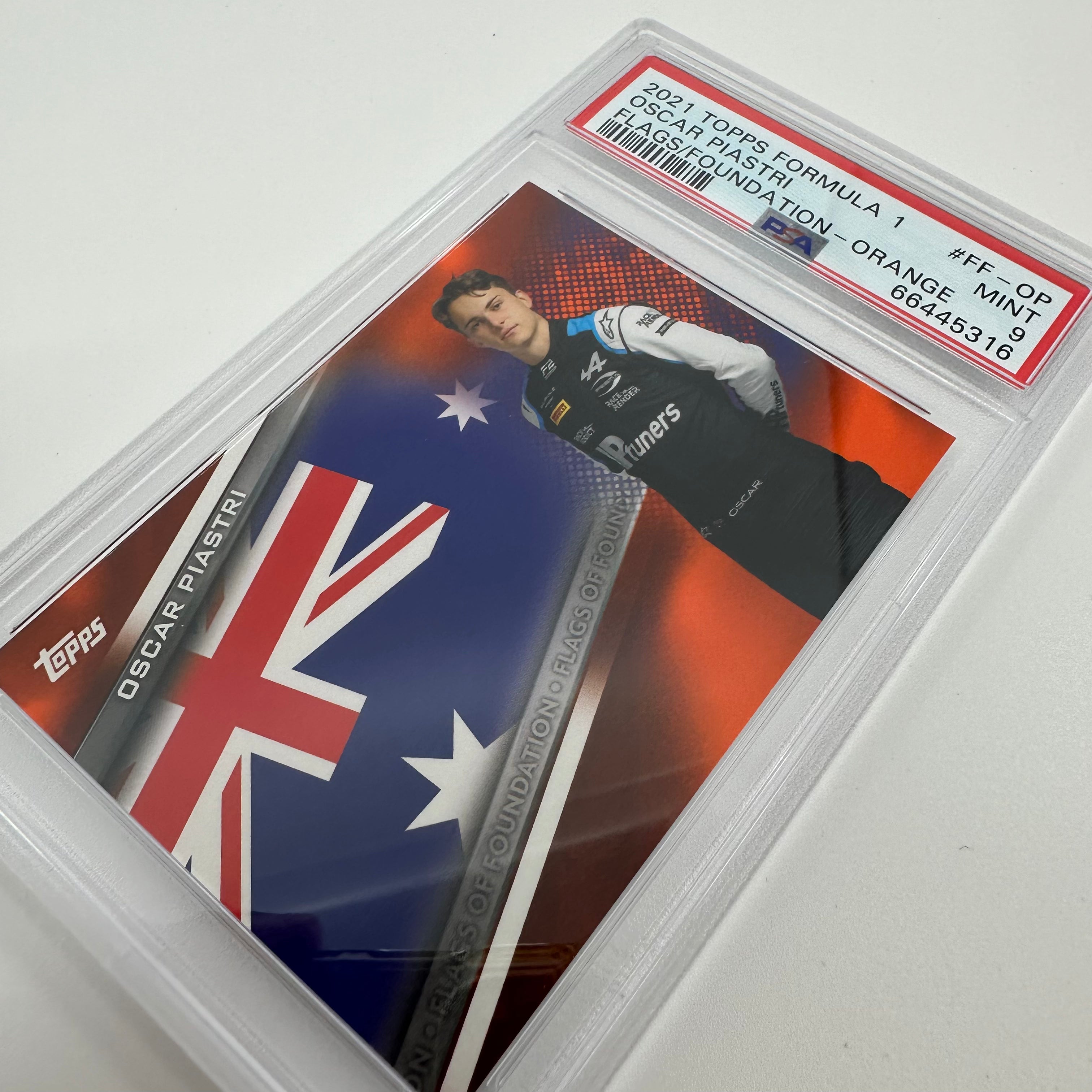 PSA 9 Oscar Piastri Flags Of Foundation #FF OP Orange Parallel 20/25 - Rare Trading Card for Collectors & Sports Memorabilia Enthusiasts