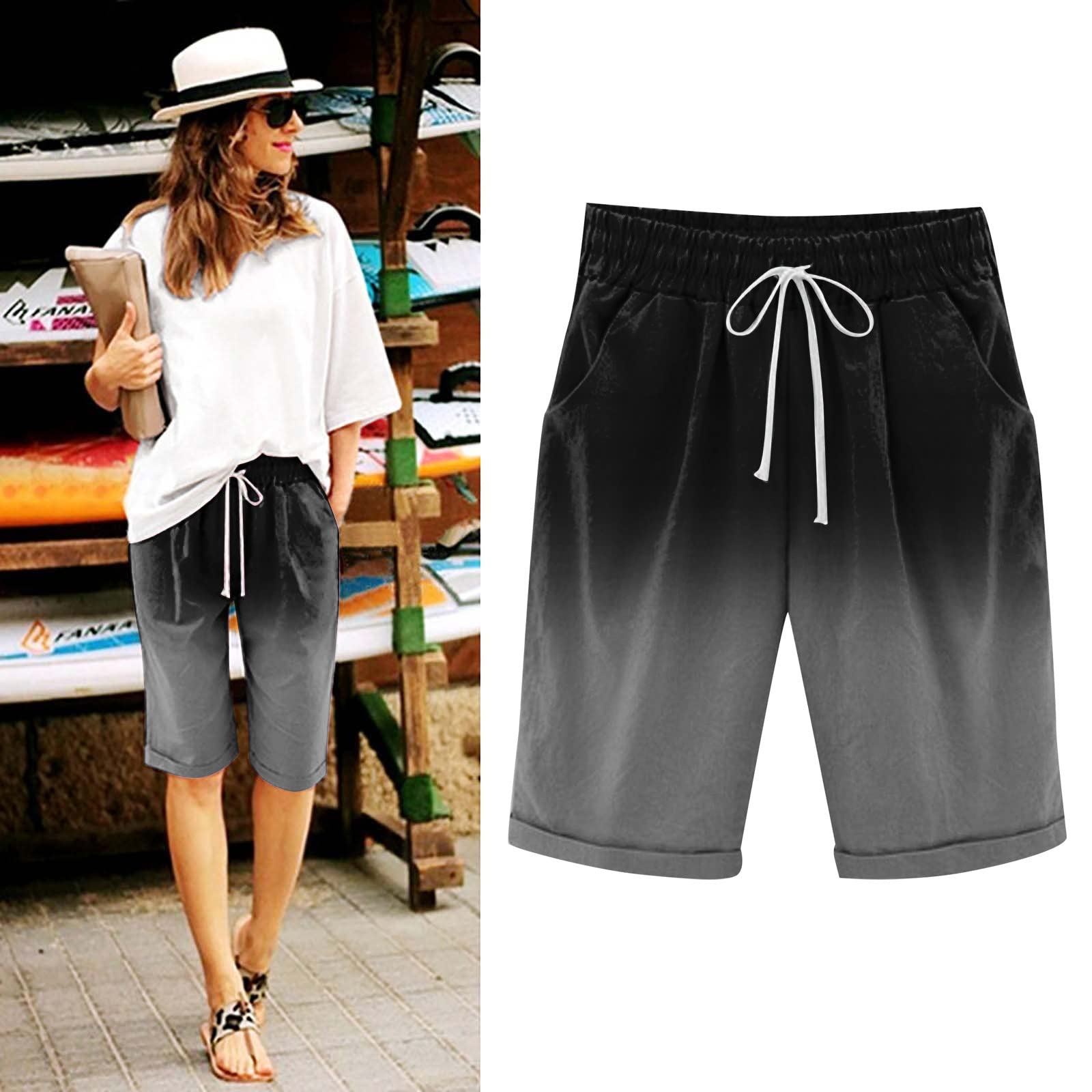 High Waisted Women's Bermuda Shorts - Distressed Denim for Summer Outfits