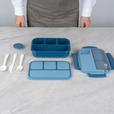Bento Tek 44 oz Blue Lunch Box - BPA Free, Microwave Safe, Includes Utensils - 9 x 6.5 x 3.25 Inches - Pack of 10 - Perfect for School, Work, Picnics & Meal Prep