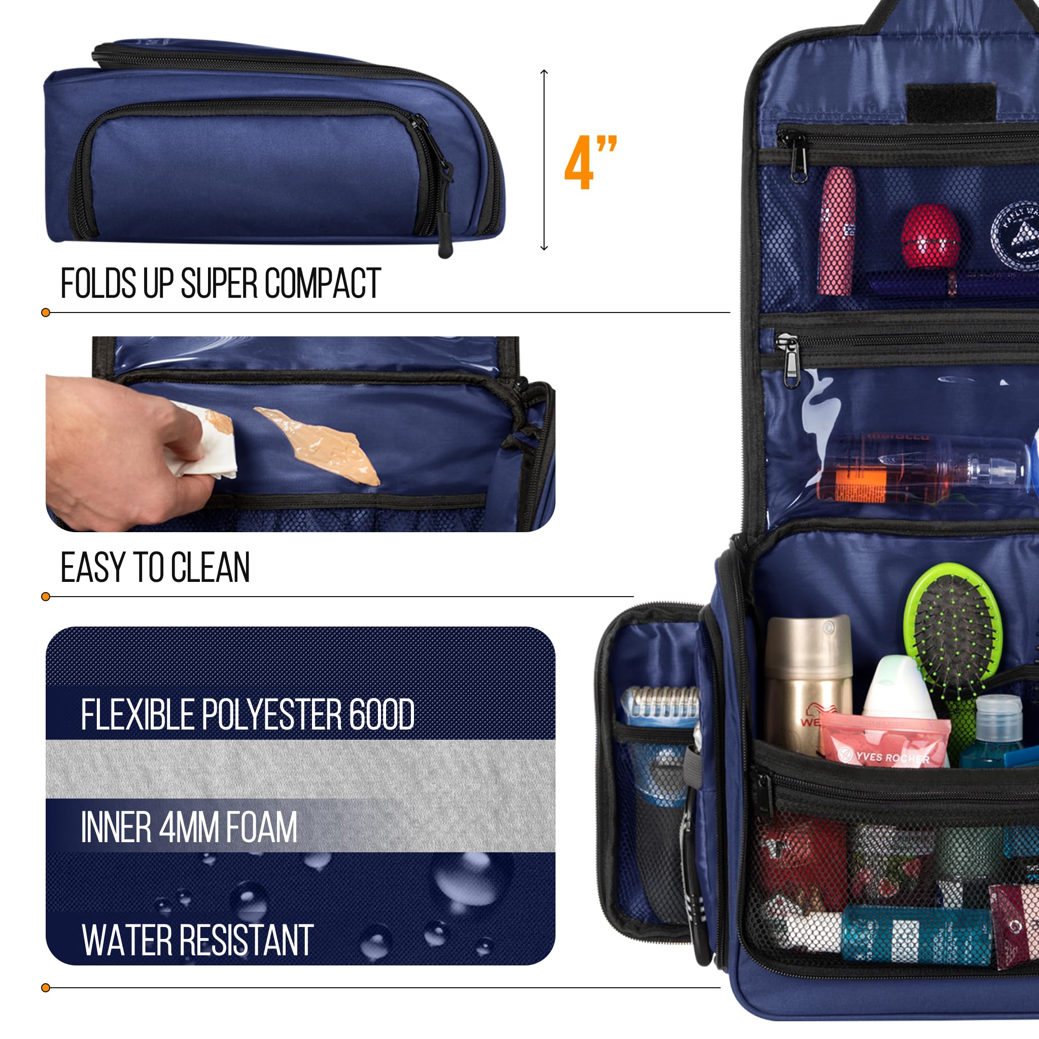 Premium Travel Toiletry Bag for Men & Women - Large Waterproof Hanging Organizer with 19 Compartments, YKK Zippers & Metal Swivel Hook - Ideal for Toiletries, Makeup, Cosmetics - Perfect for Air Travel, Camping & Gym Use