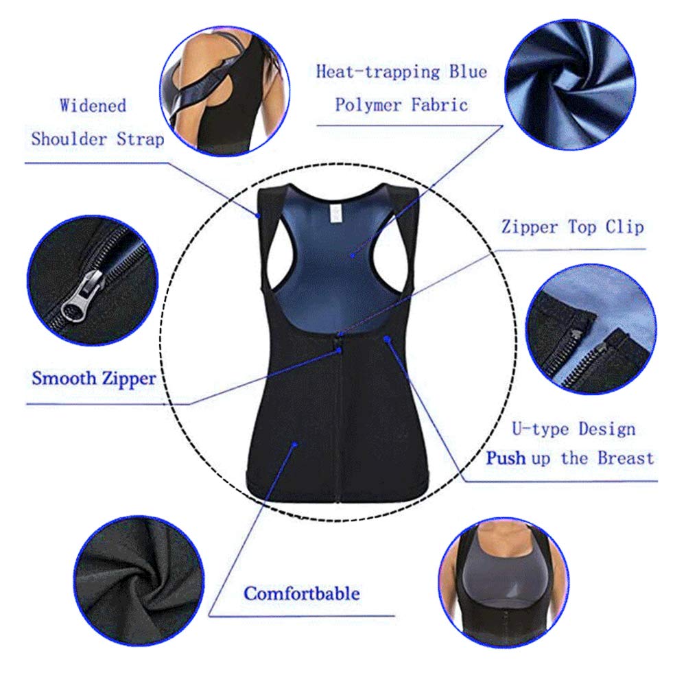 Women's Waist Trainer & Sauna Suit with Zipper - Sweat Vest & Body Shaper Tank Top for Weight Loss, Workout & Postpartum Recovery