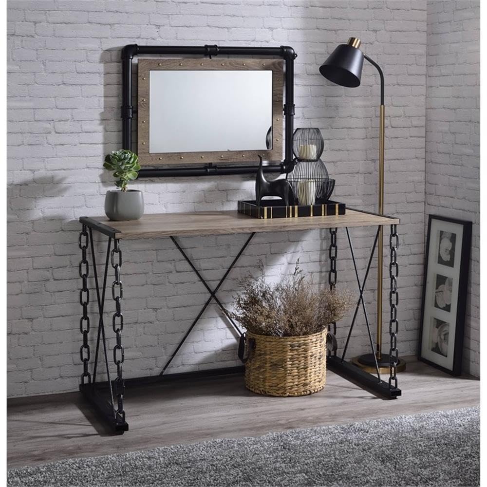 Acme Jodie Console Table - Rustic Oak & Black Finish Entryway Table for Hallway, Living Room & Foyer Decor