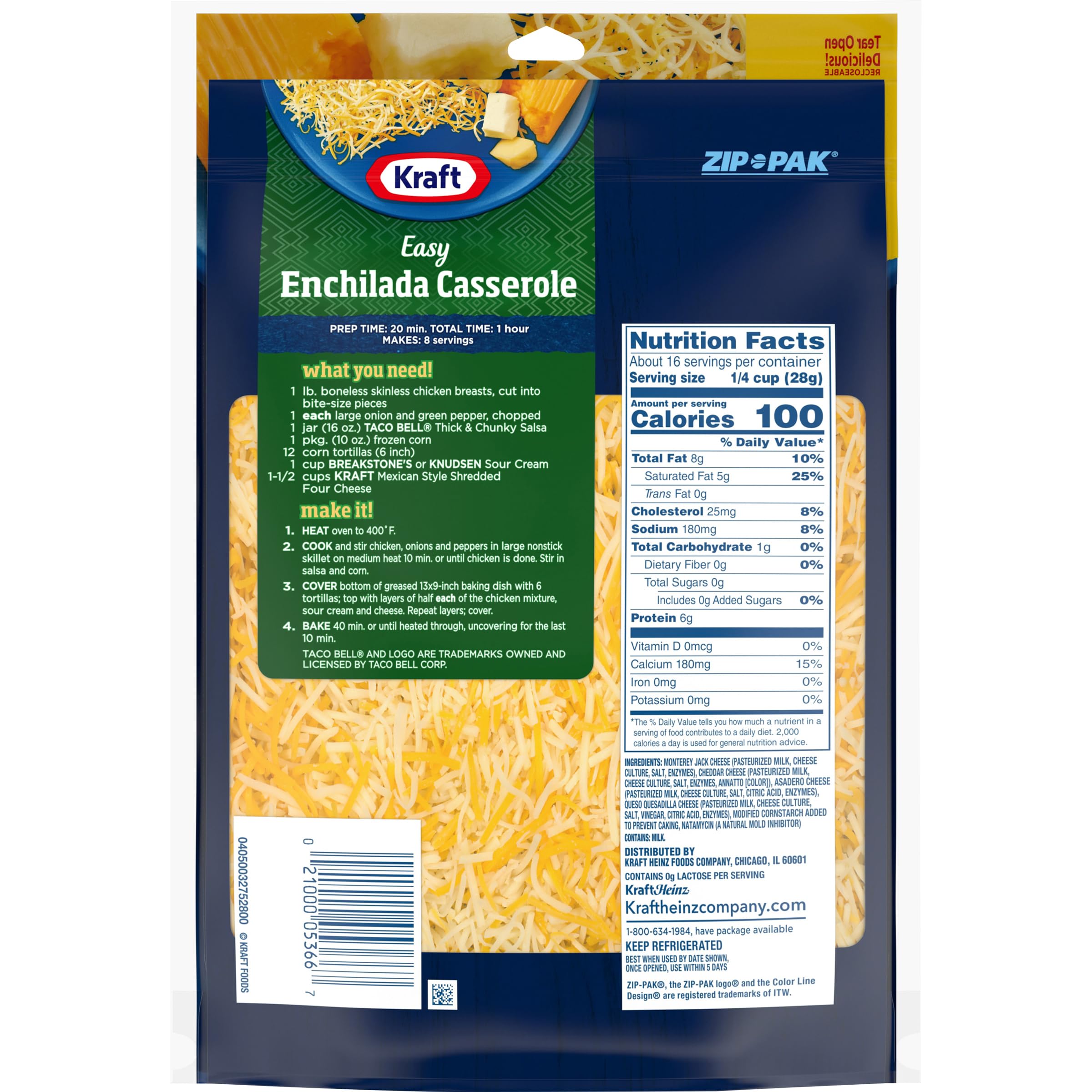Kraft Shredded Mexican Style 4 Cheese Blend - 16 oz Bag - Perfect for Tacos, Nachos, Quesadillas & Mexican Recipes