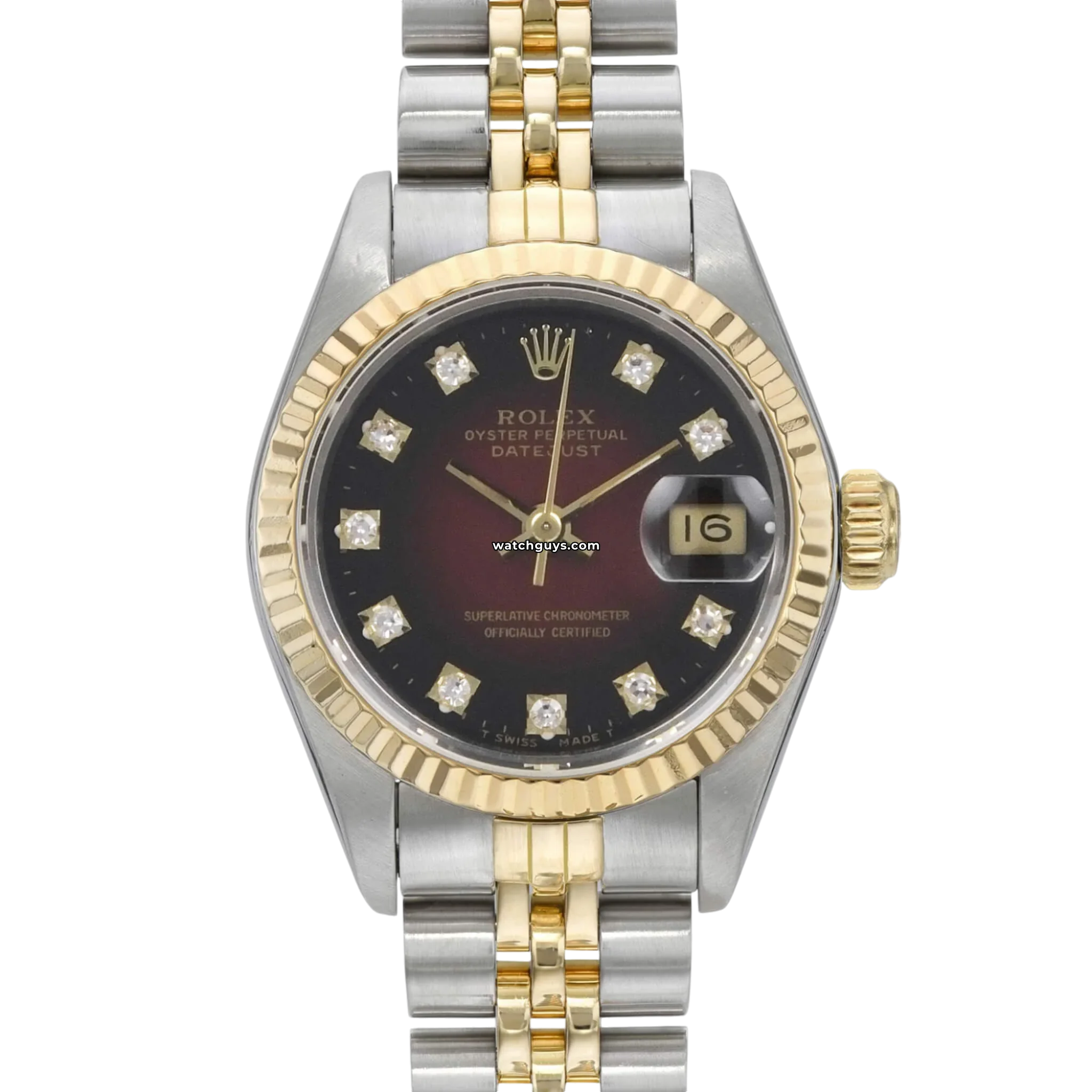 Rolex Datejust 69173 Ladies Watch - 18K Yellow Gold & Stainless Steel, Red Vignette Diamond Dial, Swiss Automatic Movement - Perfect for Luxury Gifts, Anniversaries & Special Occasions